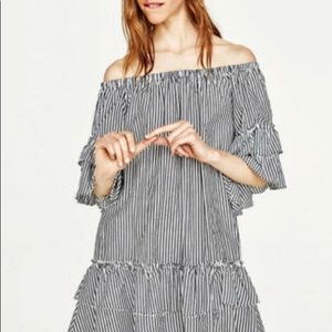 ZARA Striped Off the Shoulder Mini Dress | Size S